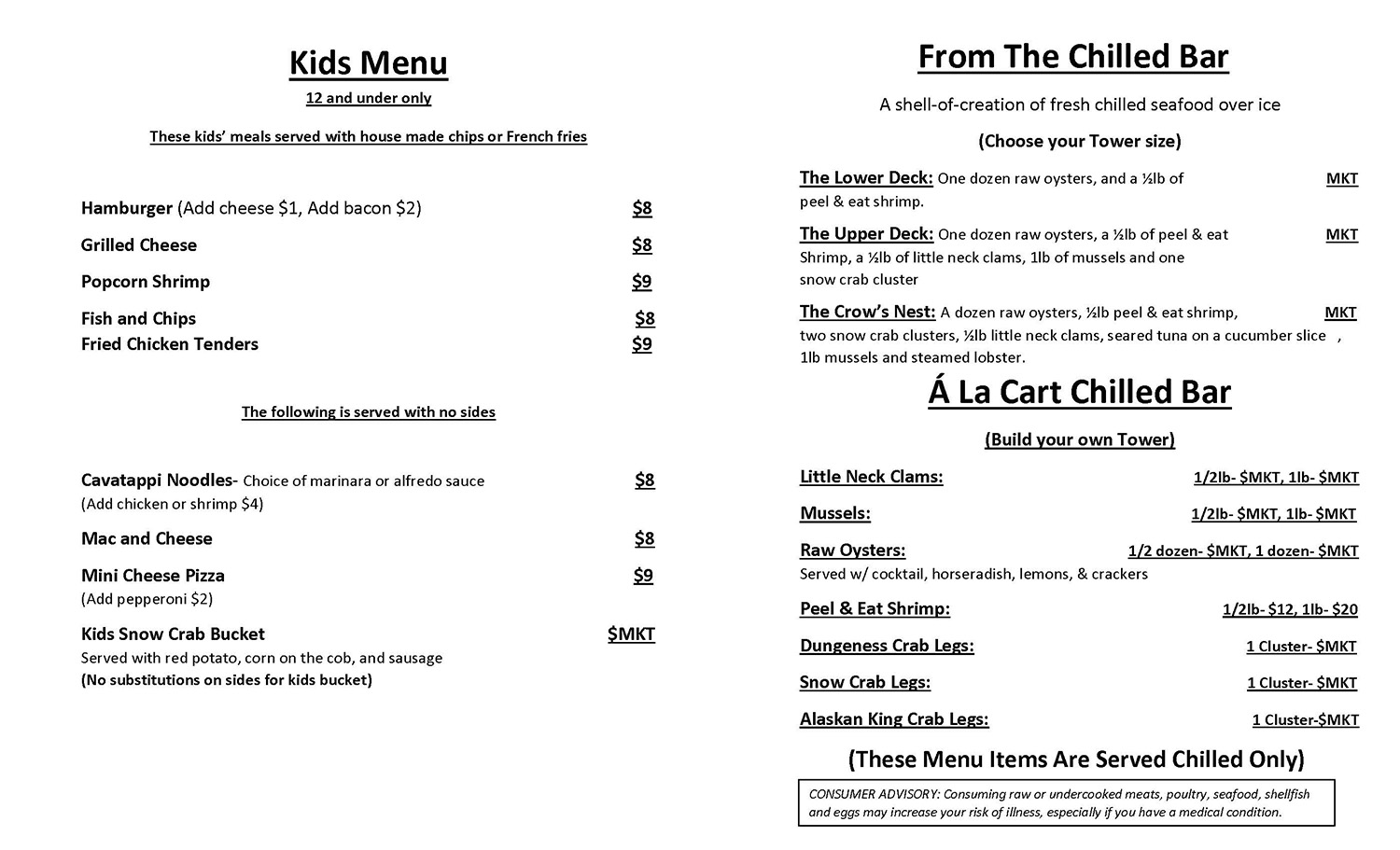 Dinner Menu Harpoon Harry’s Crab House in Pigeon TN