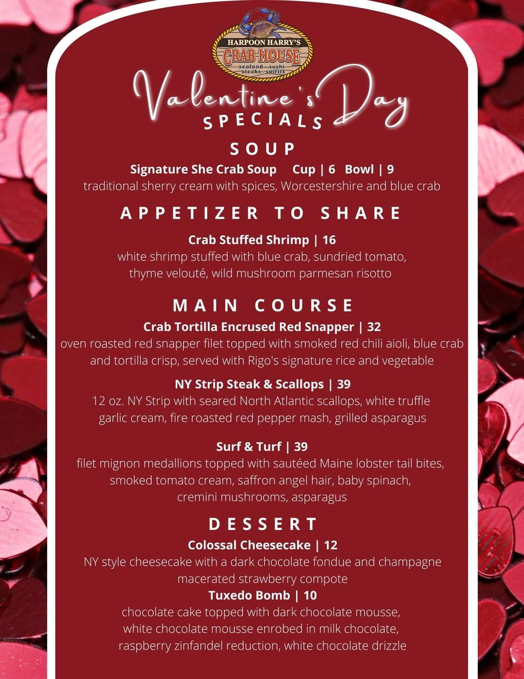 Valentine's Day Specials – Harpoon Harry's Crab House in Pigeon Forge, TN
